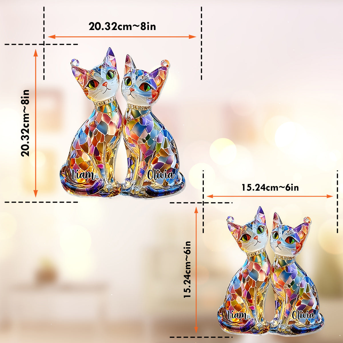 Boho Chic Cute Cats - Personalized Cat Window Hanging Suncatcher Ornament