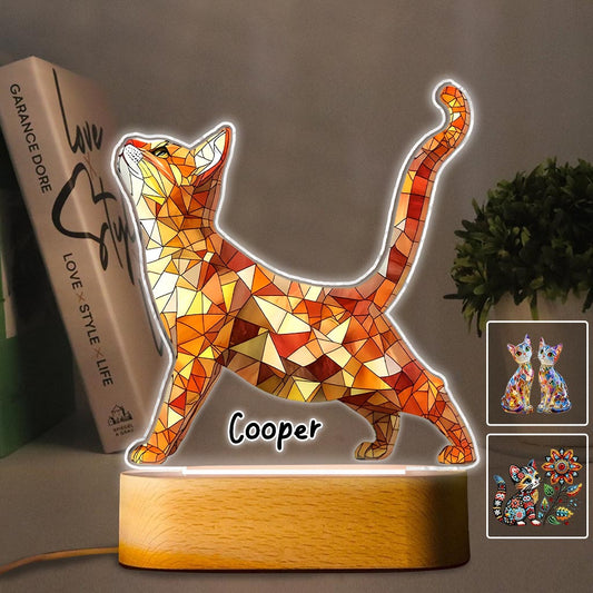 Boho Chic Cute Cats - Personalized Cat Shaped Plaque Light Base