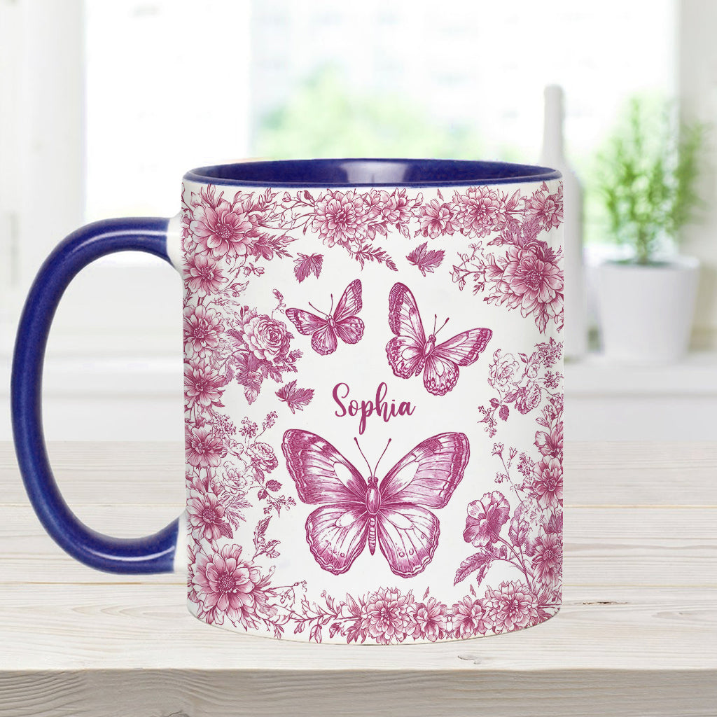 Pink Toile Butterfly - Personalized Butterfly Accent Mug