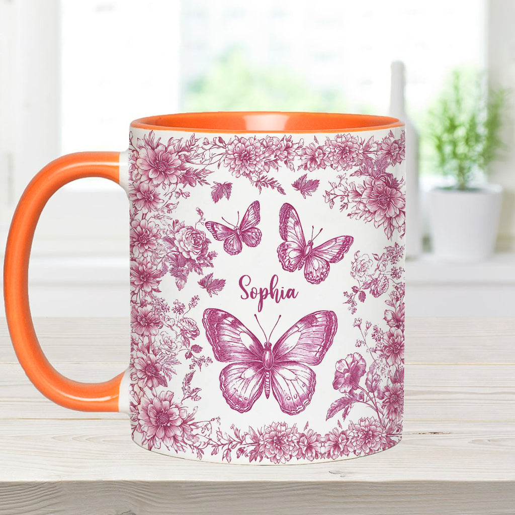 Pink Toile Butterfly - Personalized Butterfly Accent Mug