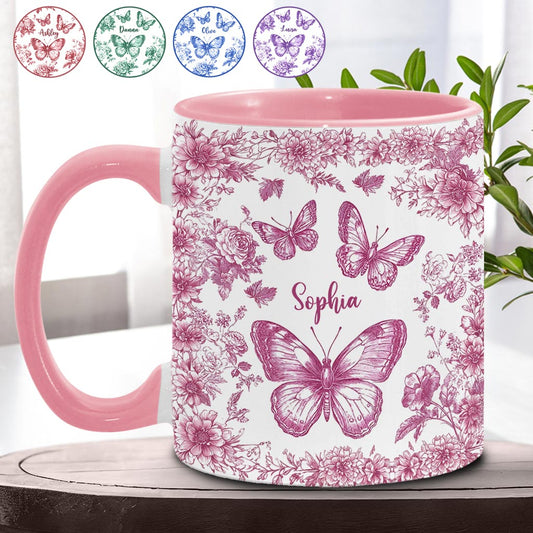 Mug personnalisé à motif papillon rose toile - Mug à accent papillon