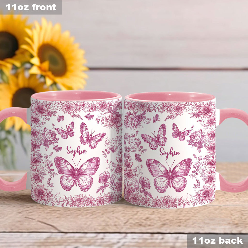 Pink Toile Butterfly - Personalized Butterfly Accent Mug