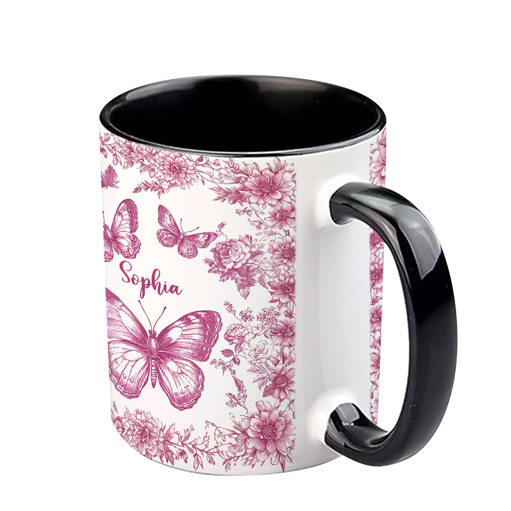 Pink Toile Butterfly - Personalized Butterfly Accent Mug