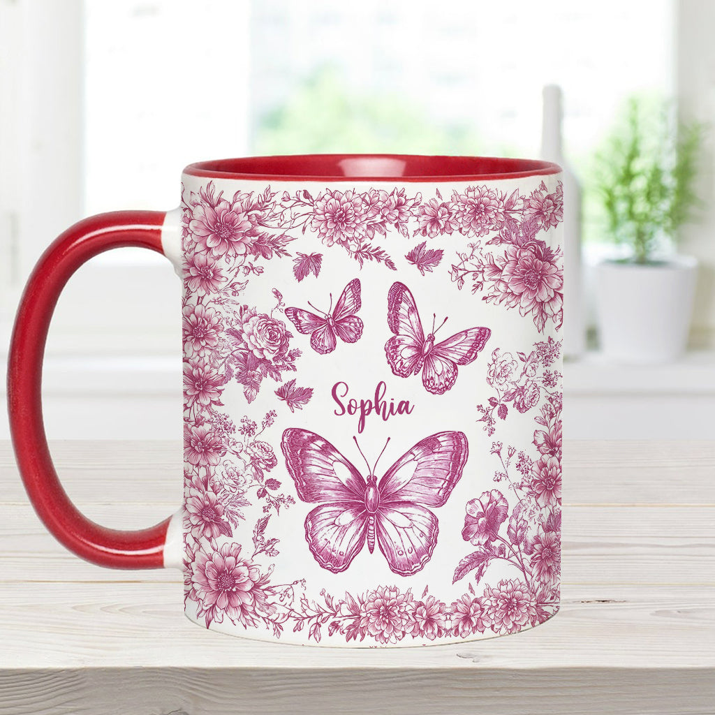 Pink Toile Butterfly - Personalized Butterfly Accent Mug