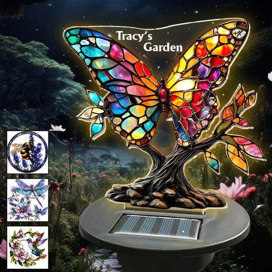 Magnifique lampe solaire personnalisée pour jardinage - Papillon, libellule, abeille, colibri