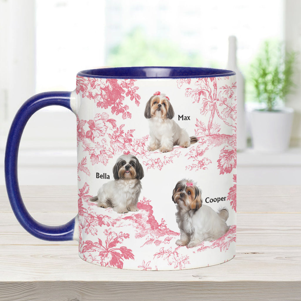 Custom Dog Photo Toile de Jouy Pattern - Personalized Dog Accent Mug