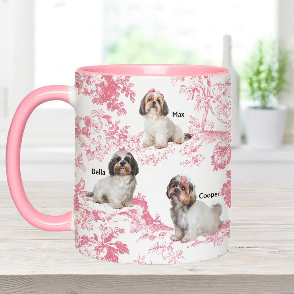 Custom Dog Photo Toile de Jouy Pattern - Personalized Dog Accent Mug