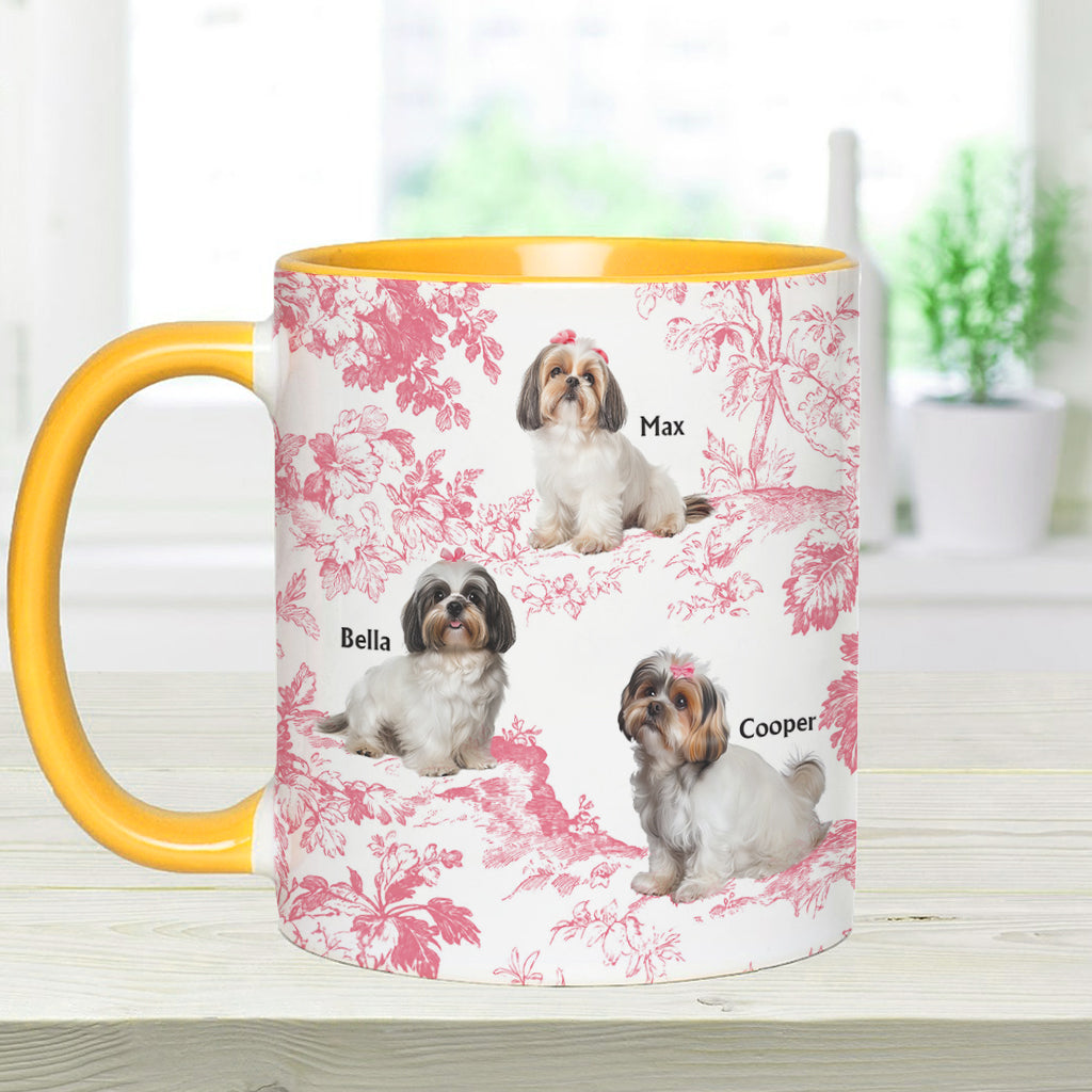 Custom Dog Photo Toile de Jouy Pattern - Personalized Dog Accent Mug