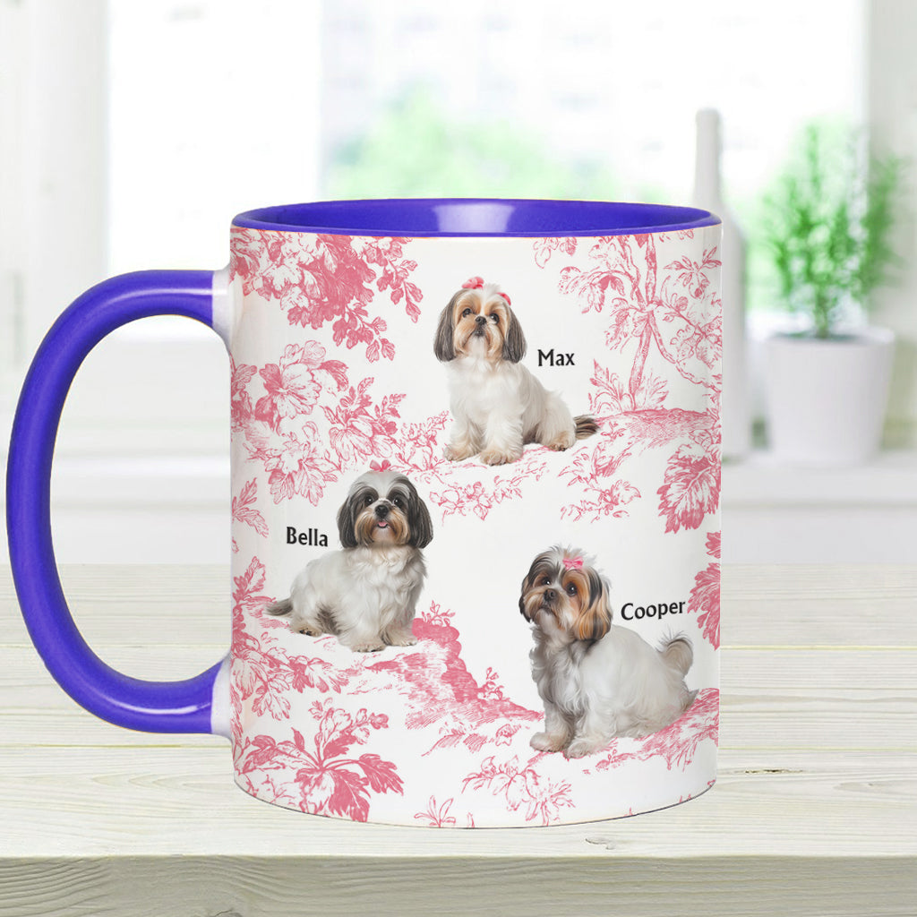 Custom Dog Photo Toile de Jouy Pattern - Personalized Dog Accent Mug