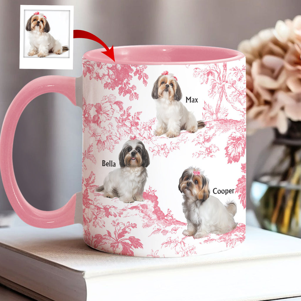 Custom Dog Photo Toile de Jouy Pattern - Personalized Dog Accent Mug