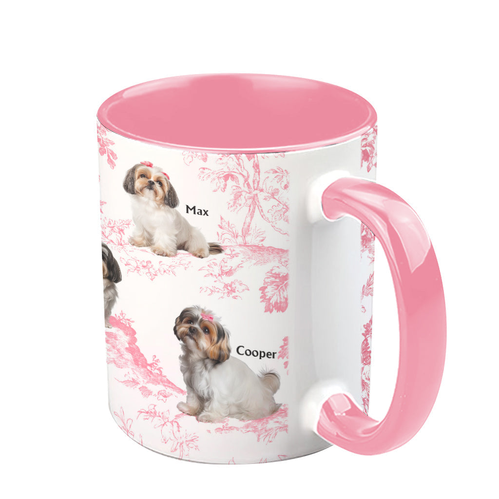 Custom Dog Photo Toile de Jouy Pattern - Personalized Dog Accent Mug