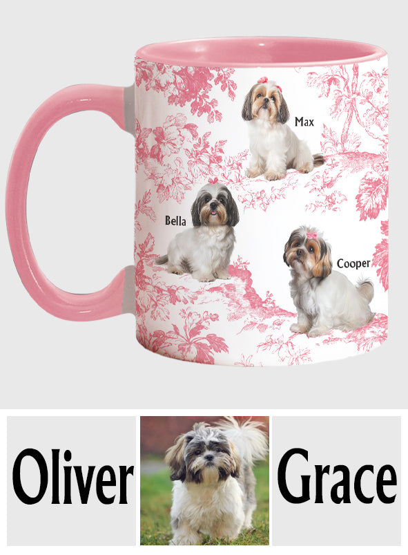 Custom Dog Photo Toile de Jouy Pattern - Personalized Dog Accent Mug