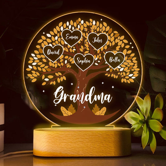 Les petits cœurs de grand-mère - Plaque lumineuse personnalisée en forme de grand-mère