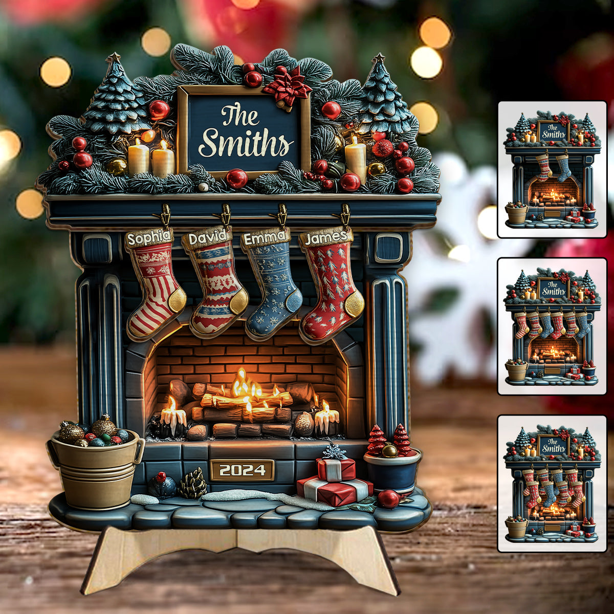 Joyeux Noël - Panneau/Plaque en bois personnalisé à 2 couches pour la famille