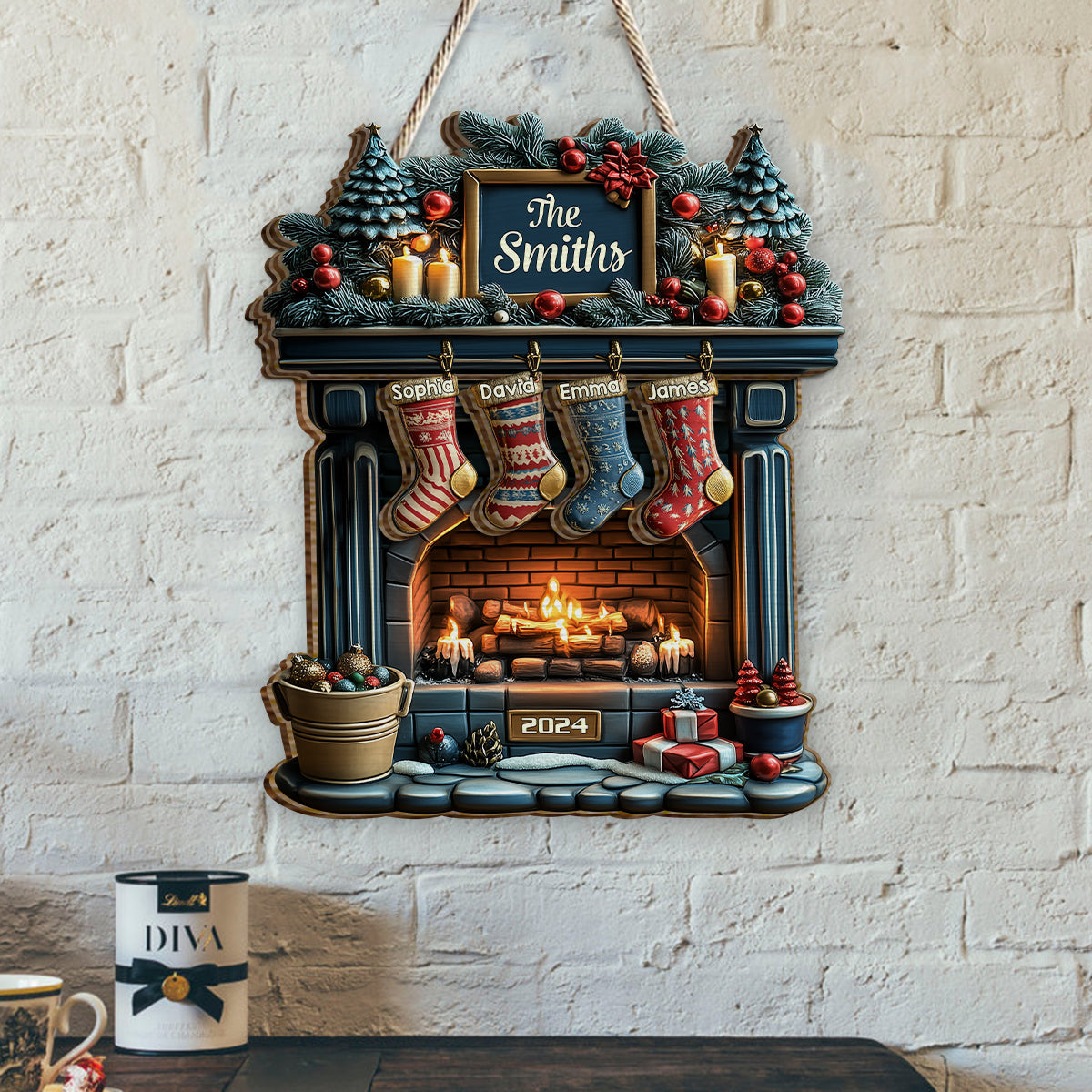 Joyeux Noël - Panneau/Plaque en bois personnalisé à 2 couches pour la famille