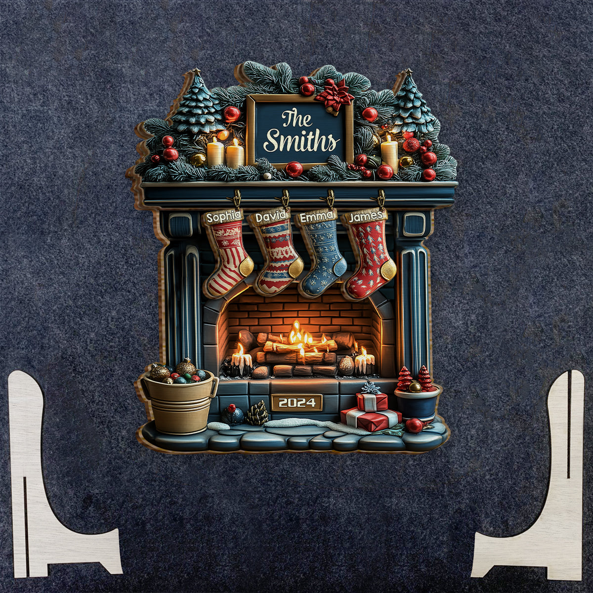 Joyeux Noël - Panneau/Plaque en bois personnalisé à 2 couches pour la famille