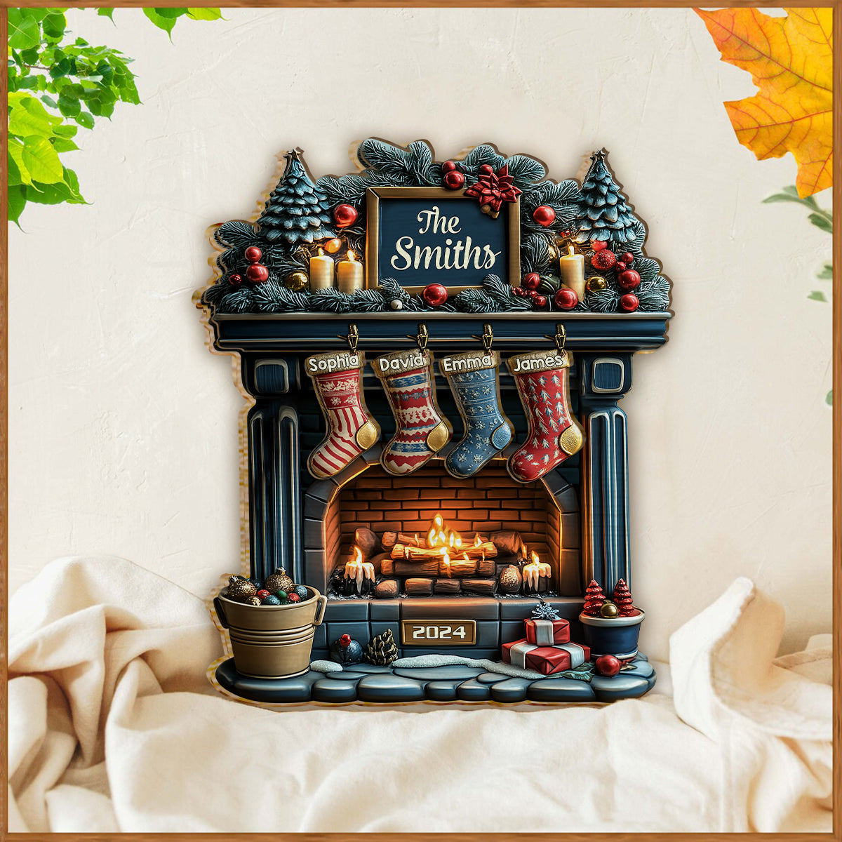 Joyeux Noël - Panneau/Plaque en bois personnalisé à 2 couches pour la famille