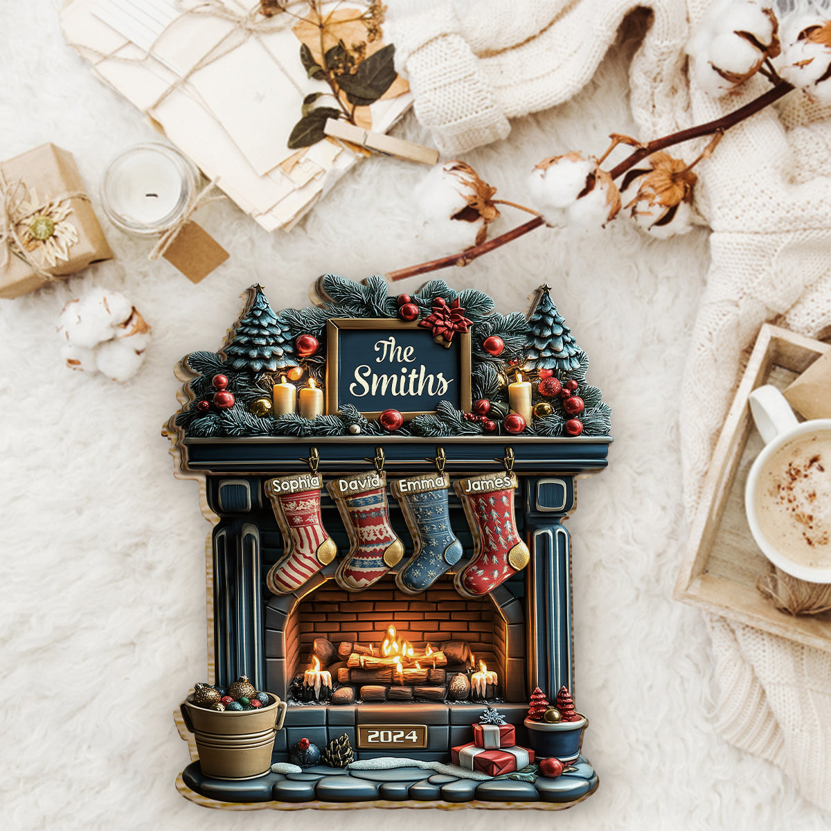 Joyeux Noël - Panneau/Plaque en bois personnalisé à 2 couches pour la famille