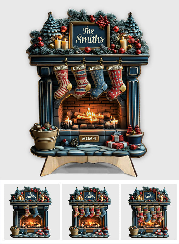 Joyeux Noël - Panneau/Plaque en bois personnalisé à 2 couches pour la famille