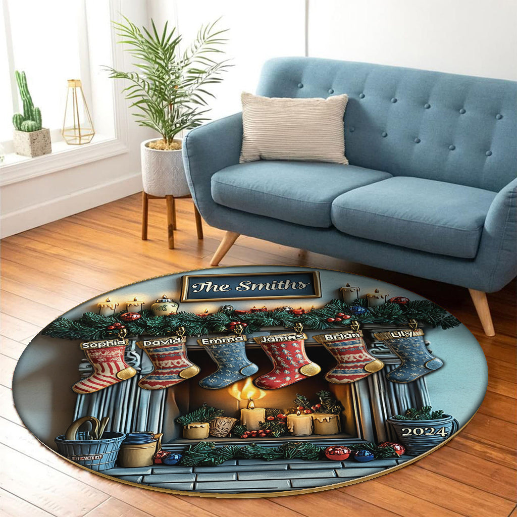 Joyeux Noël - Tapis rond familial personnalisé