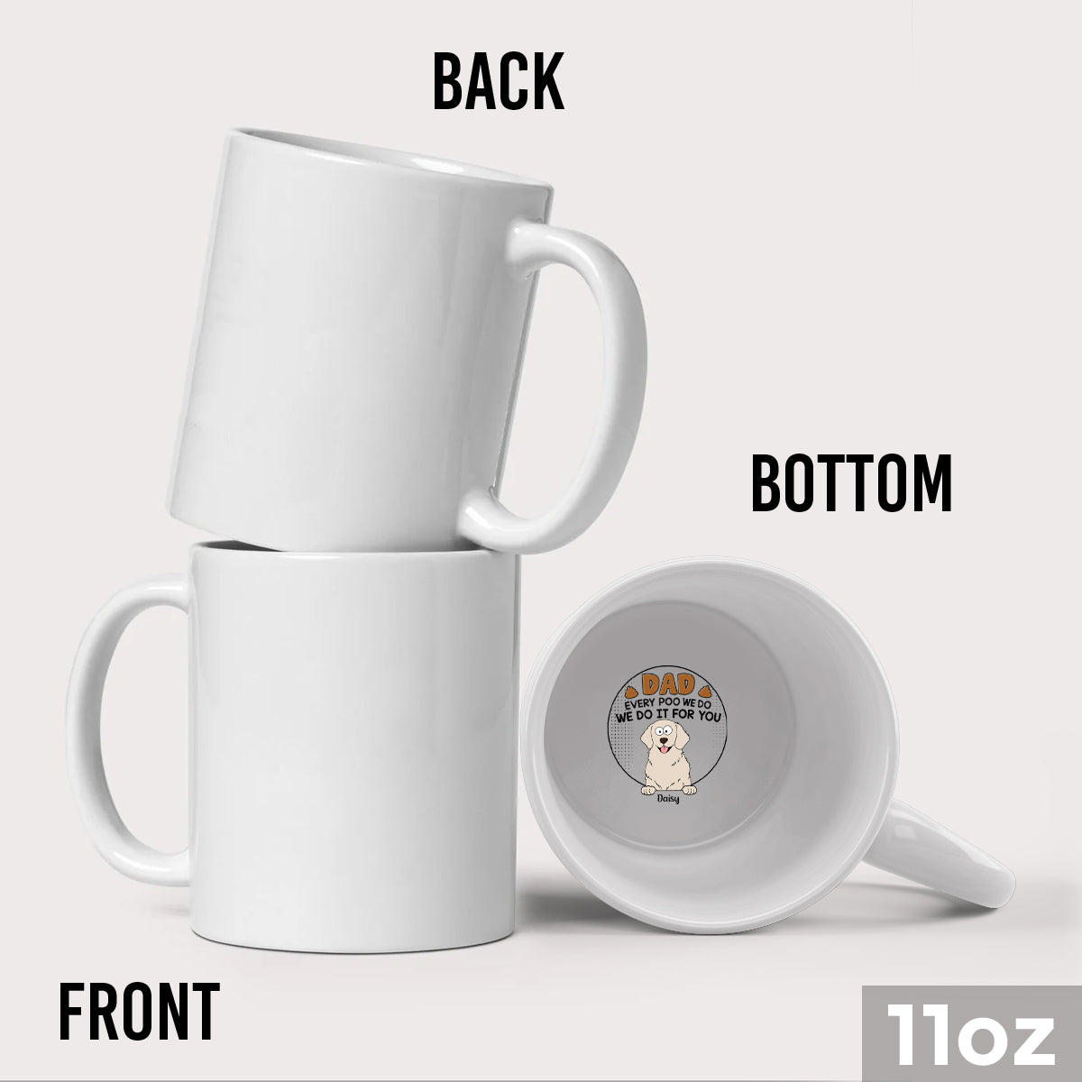 Mug personnalisé « Papa Maman À chaque fois que je fais caca » avec message caché pour chien