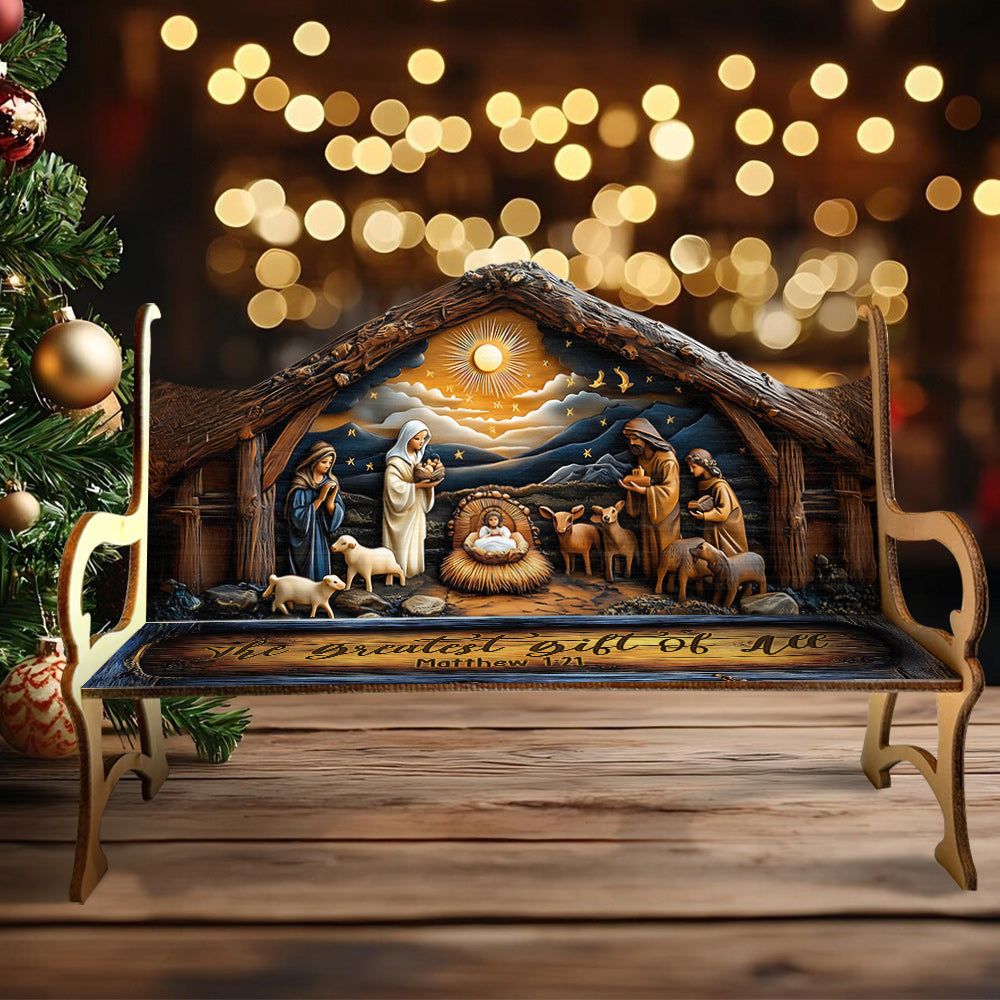 Le plus beau cadeau de tous - Banc en bois chrétien