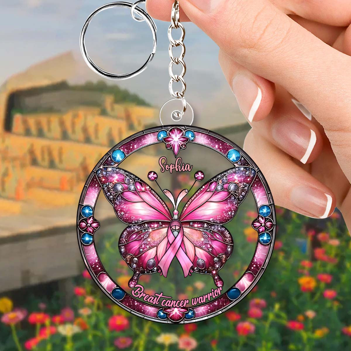 Breast Cancer Warrior - Personalized Breast Cancer Awareness Custom Shaped Keychain