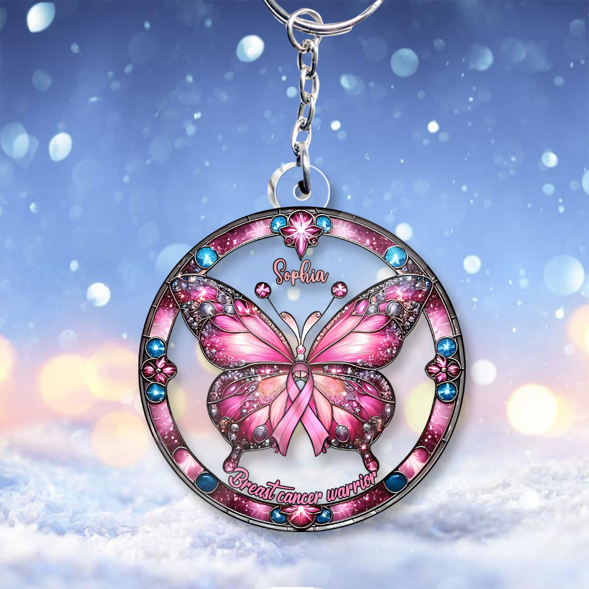 Breast Cancer Warrior - Personalized Breast Cancer Awareness Custom Shaped Keychain