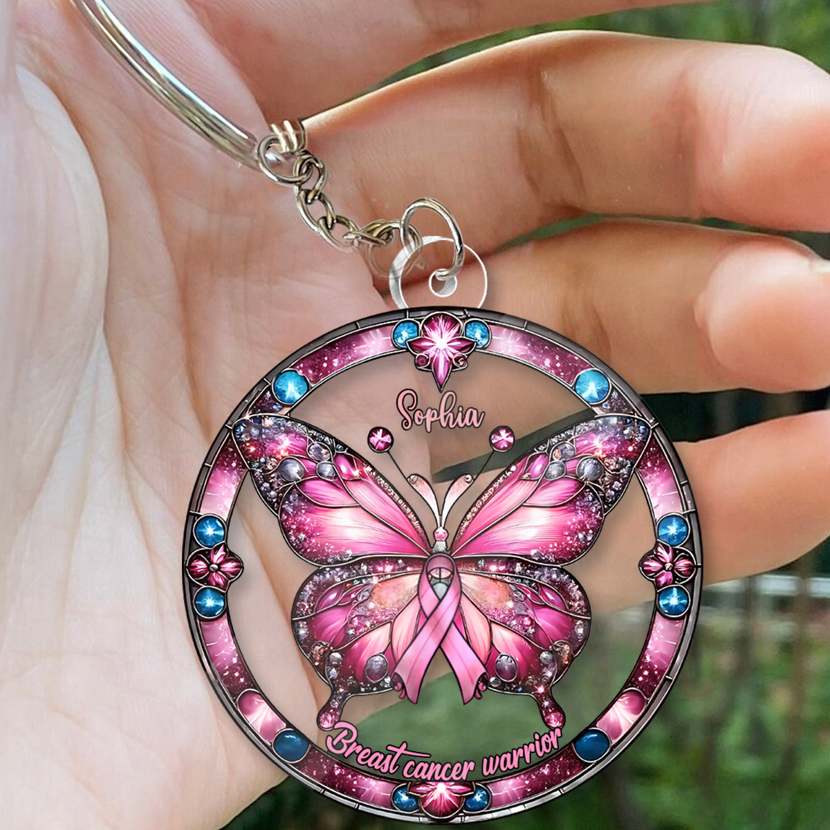 Breast Cancer Warrior - Personalized Breast Cancer Awareness Custom Shaped Keychain