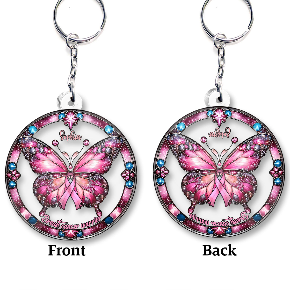 Breast Cancer Warrior - Personalized Breast Cancer Awareness Custom Shaped Keychain