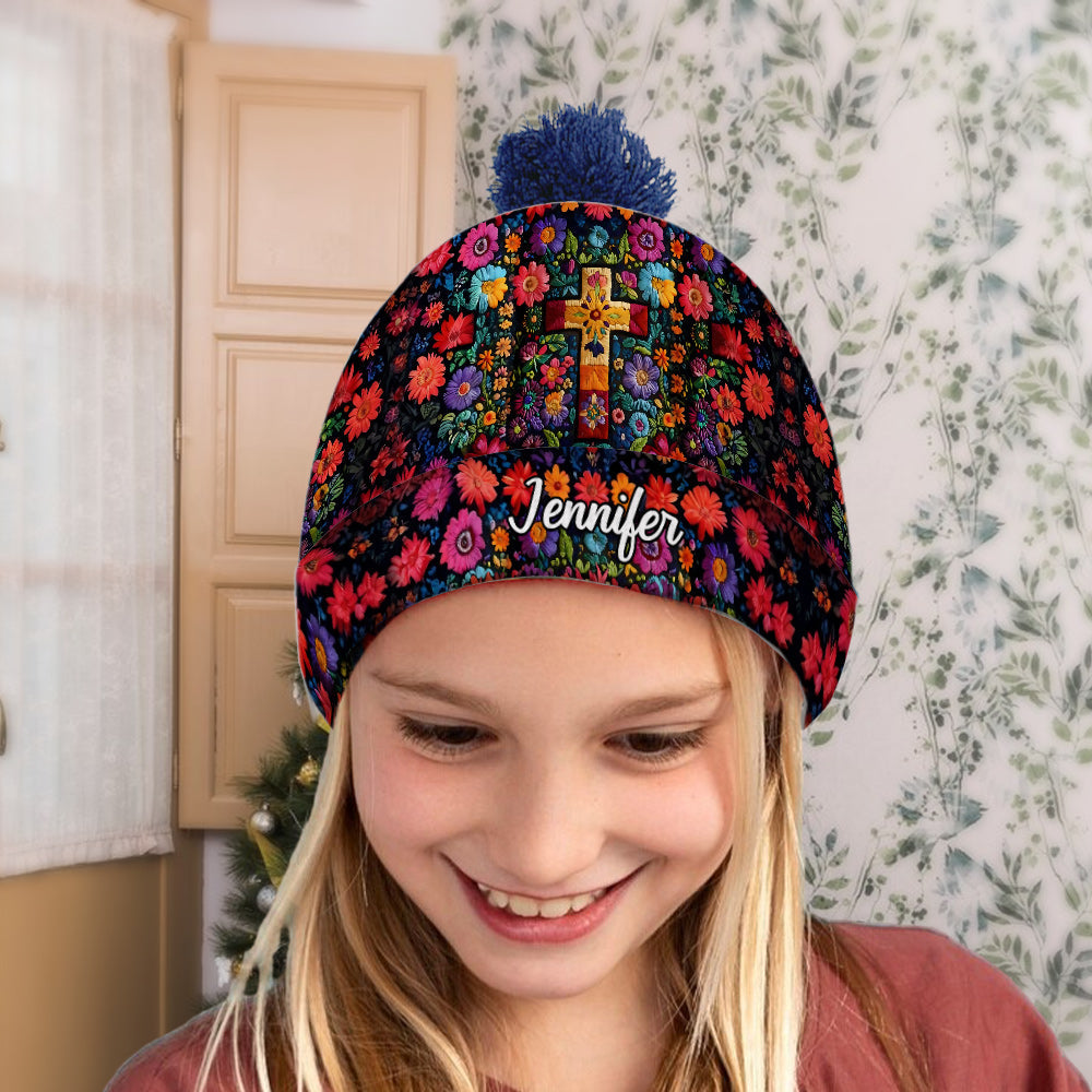 Floral Cross - Personalized Christian Beanie Hat