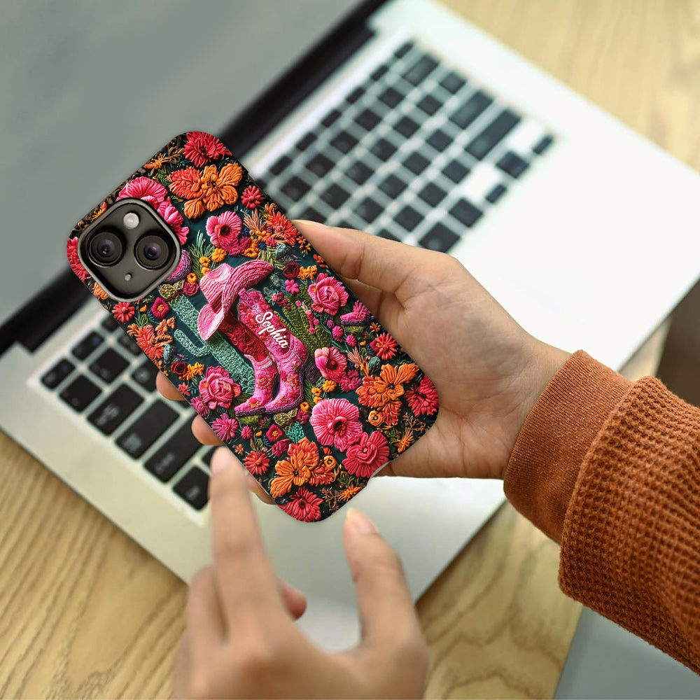 Coque de téléphone personnalisée « Cowgirl rose » avec imprimé intégral