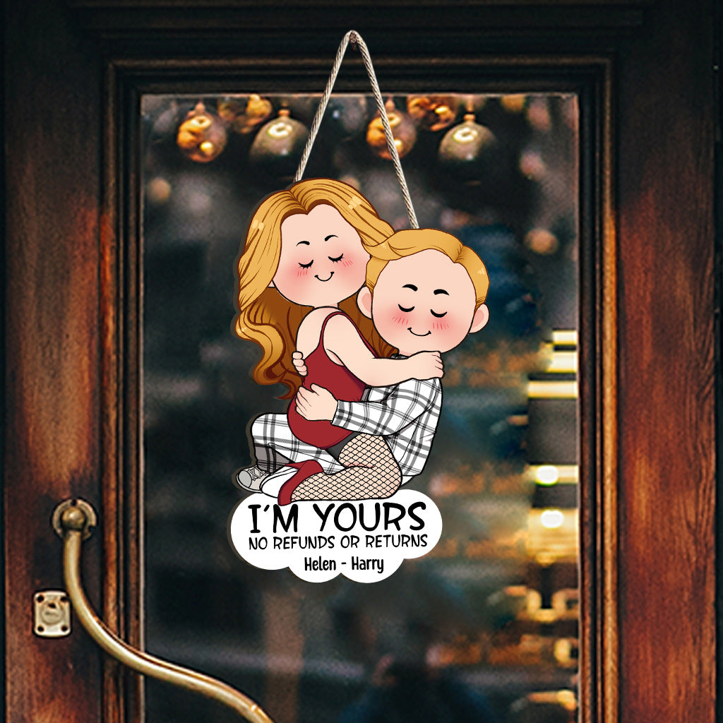 Je suis à toi. Aucun remboursement ni retour. Panneau en bois personnalisé pour couple.