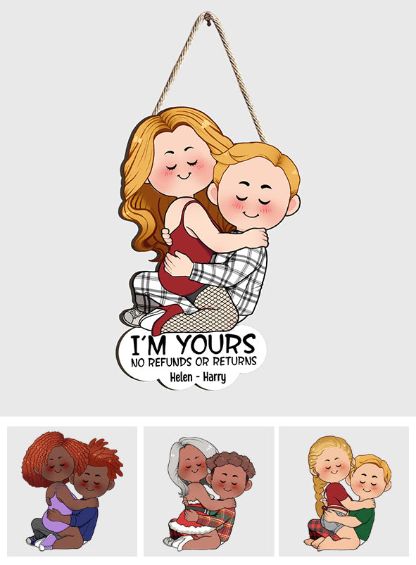 Je suis à toi. Aucun remboursement ni retour. Panneau en bois personnalisé pour couple.