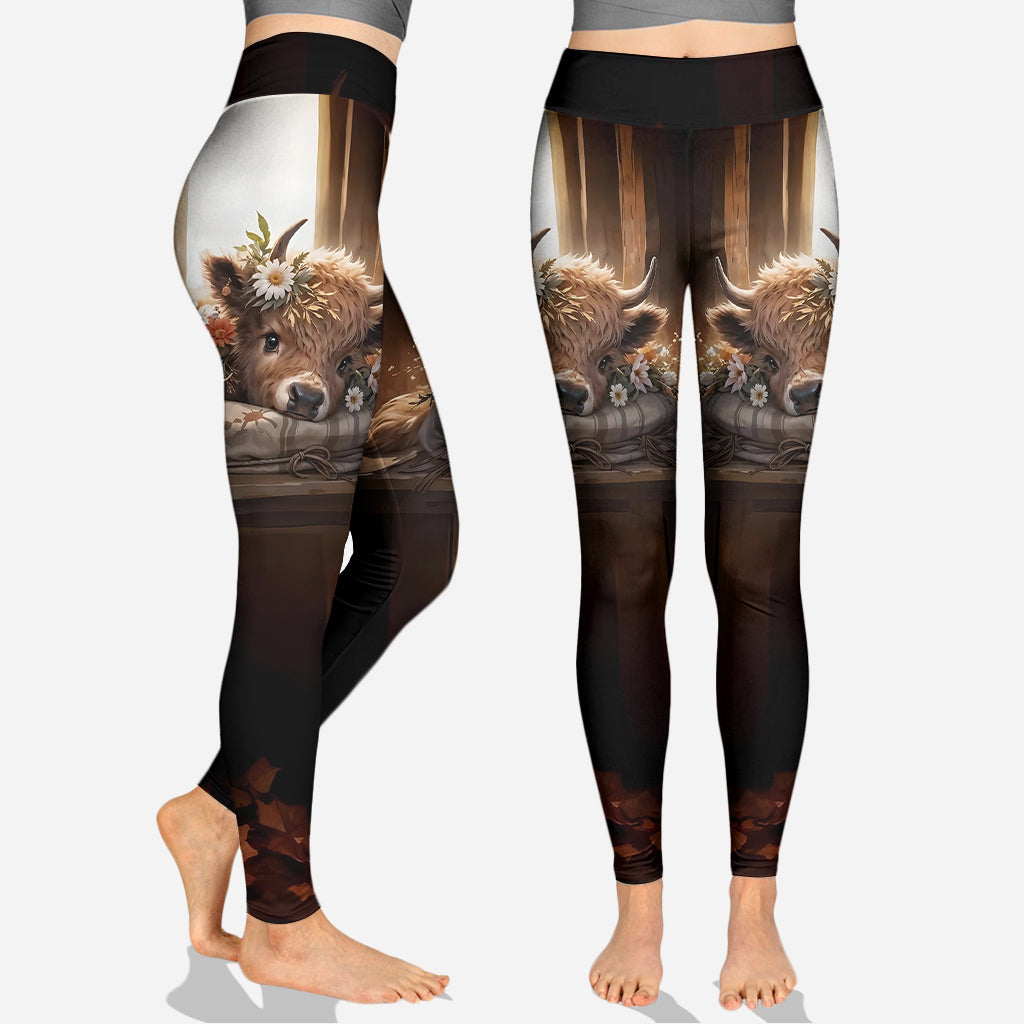 Juste une fille qui aime les vaches des Highlands - Sweat à capuche et legging personnalisés avec motif vache des Highlands