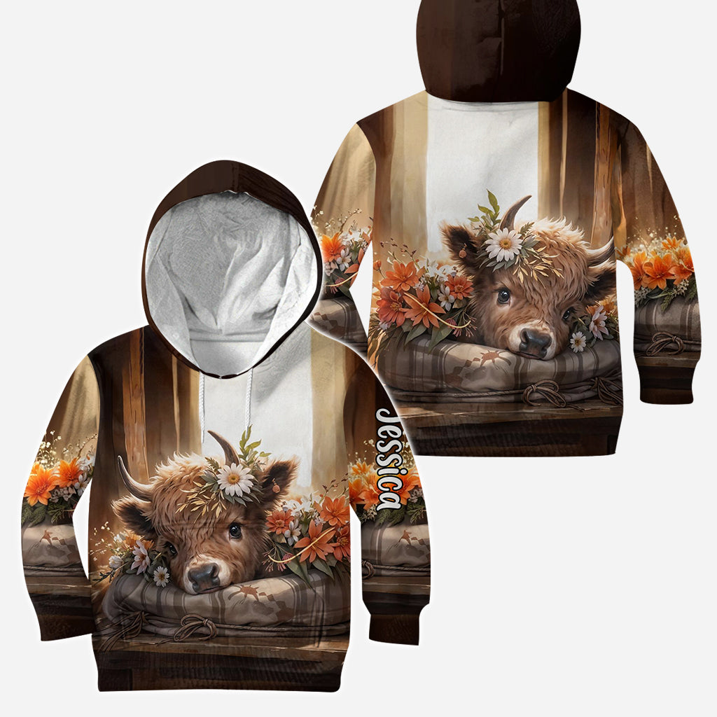 Juste une fille qui aime les vaches des Highlands - Sweat à capuche et legging personnalisés avec motif vache des Highlands