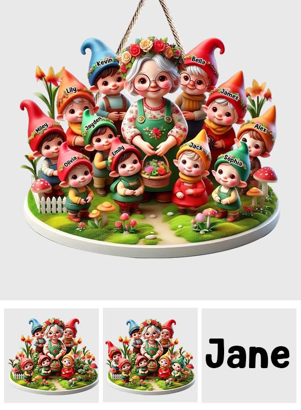 Les gnomes de Nana - Panneau en bois personnalisé pour le jardinage