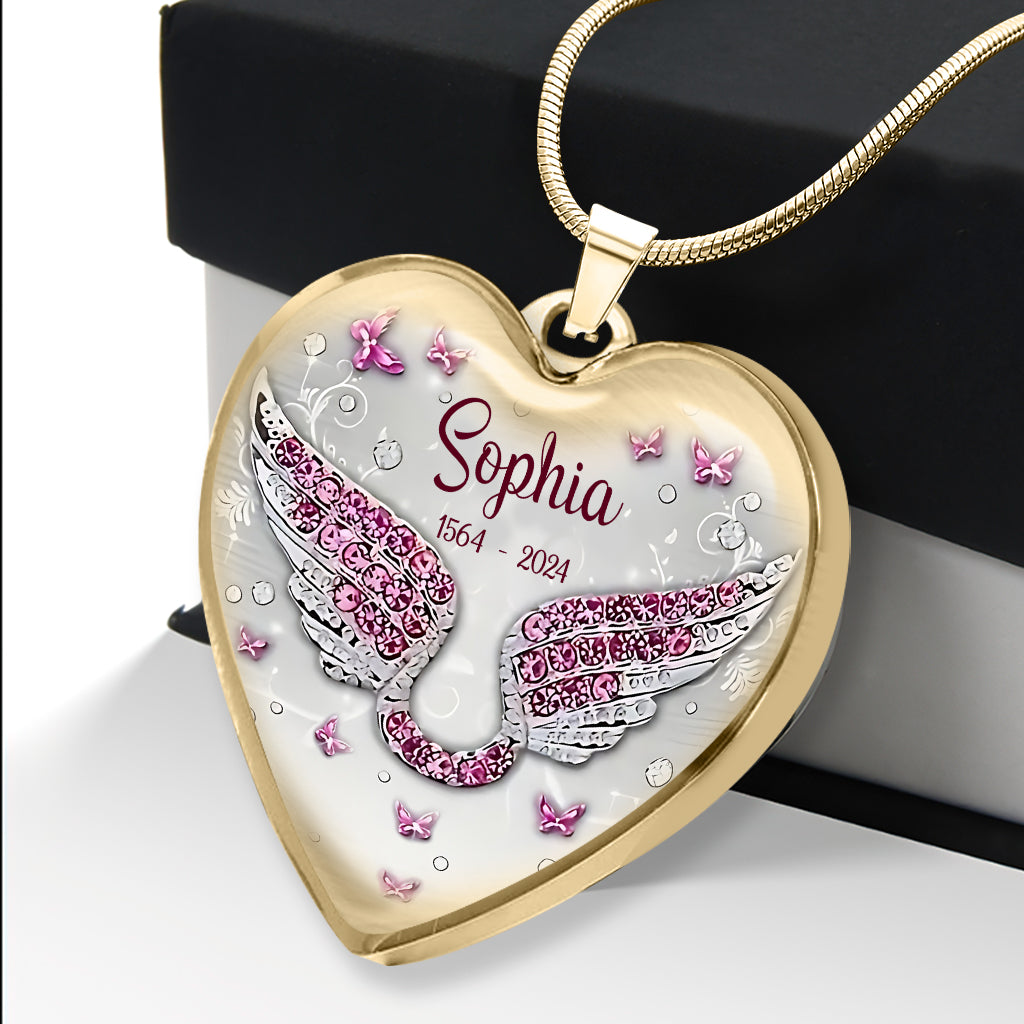 Your Wings Were Ready But My Heart Was Not - Personalized Memorial Heart Pendant Necklace