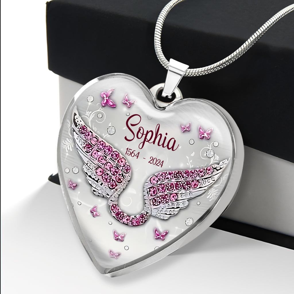 Your Wings Were Ready But My Heart Was Not - Personalized Memorial Heart Pendant Necklace