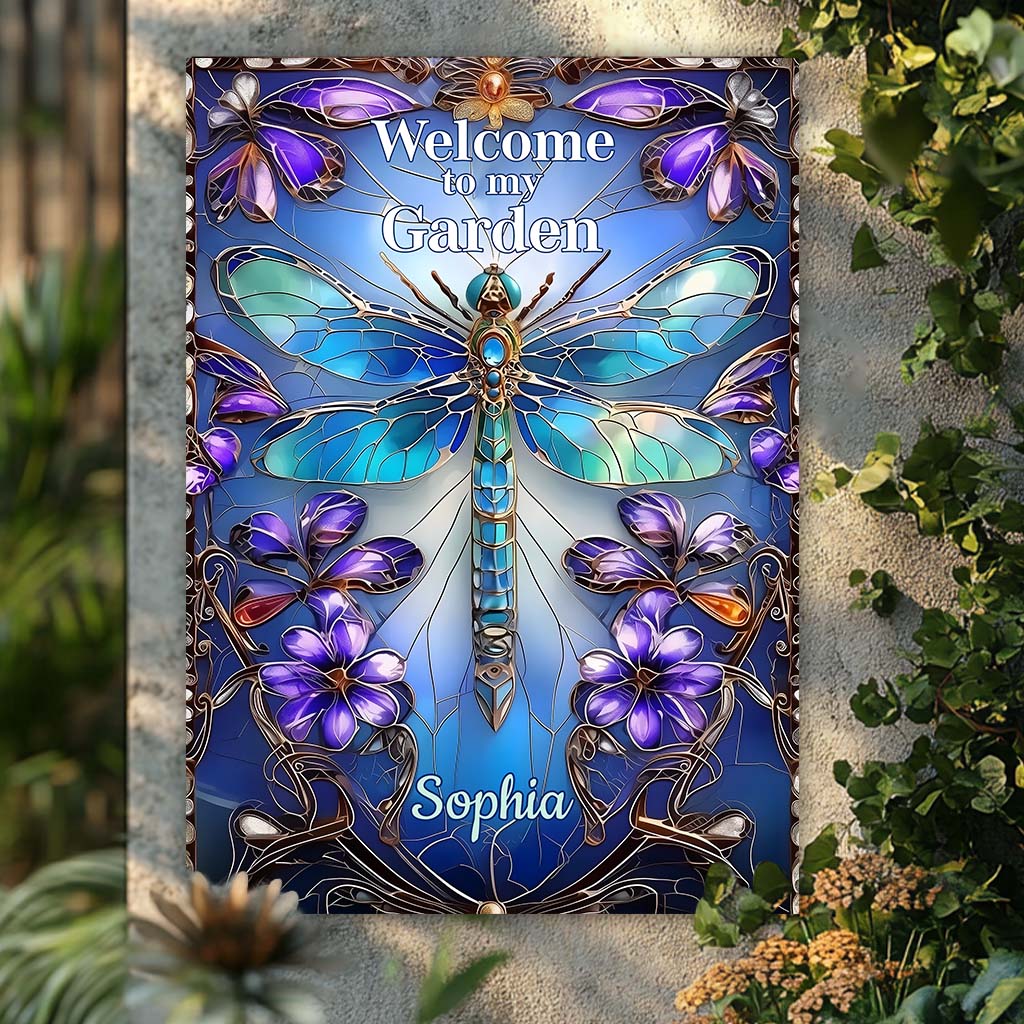 Bienvenue dans mon jardin - Panneau métallique rectangulaire personnalisé pour le jardinage