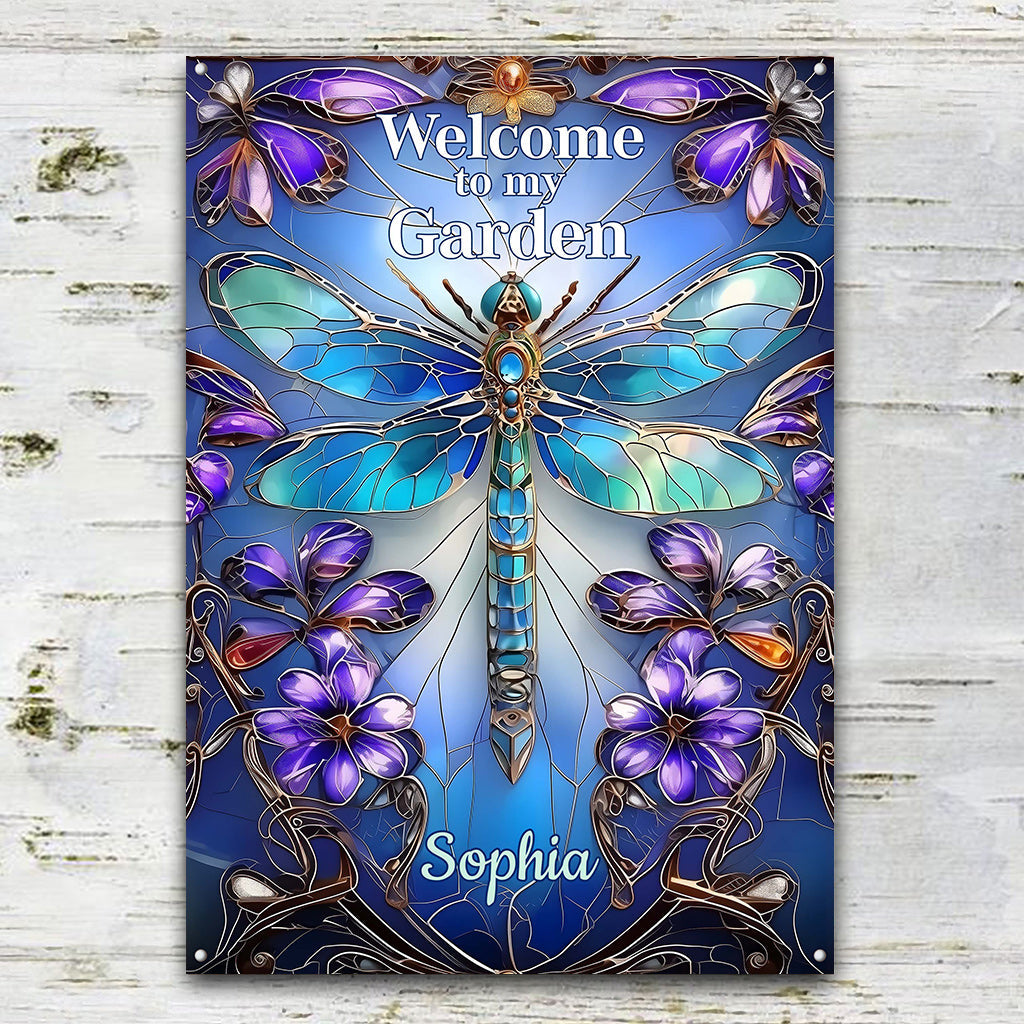 Bienvenue dans mon jardin - Panneau métallique rectangulaire personnalisé pour le jardinage