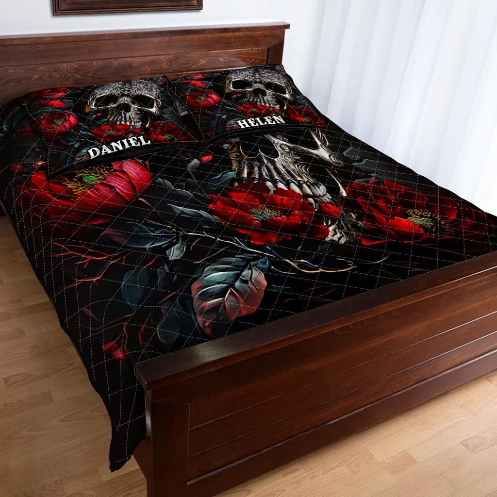 Skull And Roses - Personalized Skull Quilt Set
