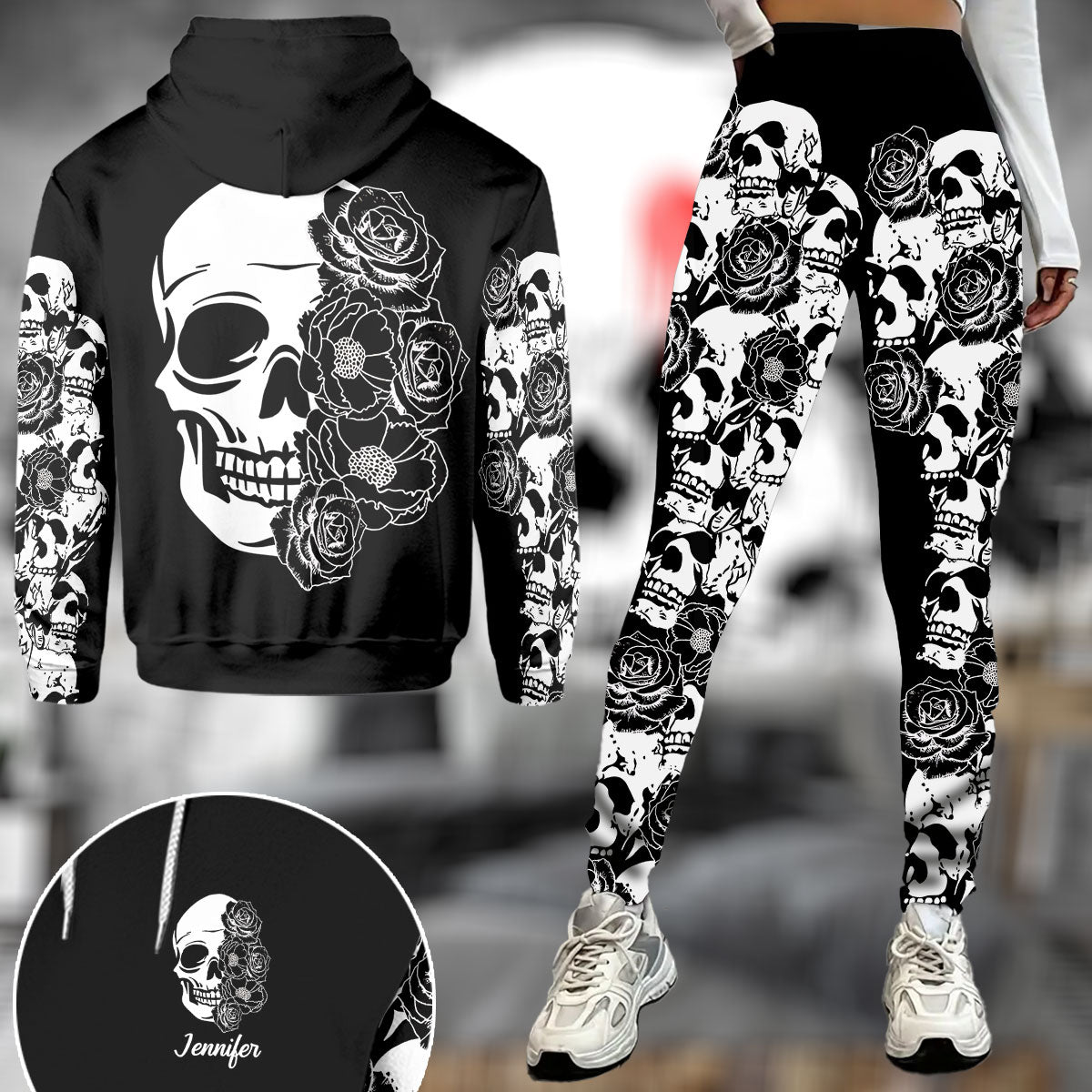 Skull And Roses - Sweat à capuche et legging personnalisés Skull And Roses