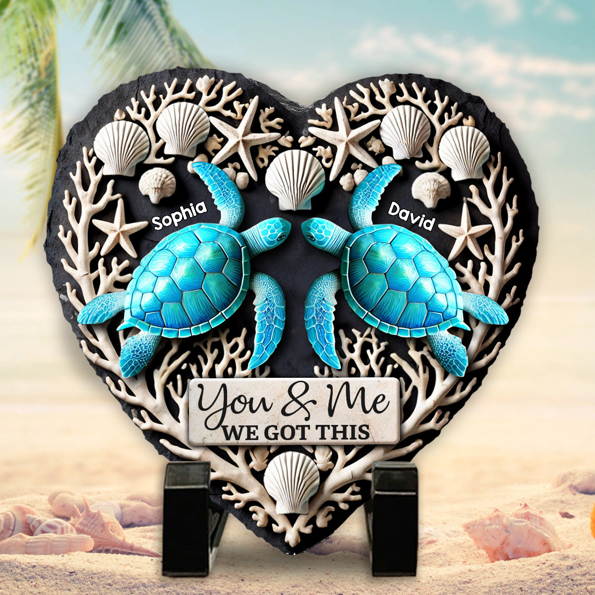 You & Me We Got This - Personalized Turtle Heart Shaped Stone