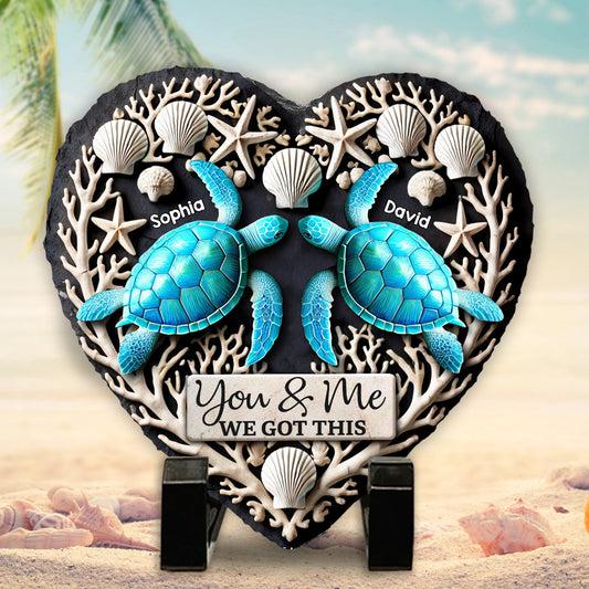 Toi et moi, on gère ! - Pierre personnalisée en forme de cœur et de tortue