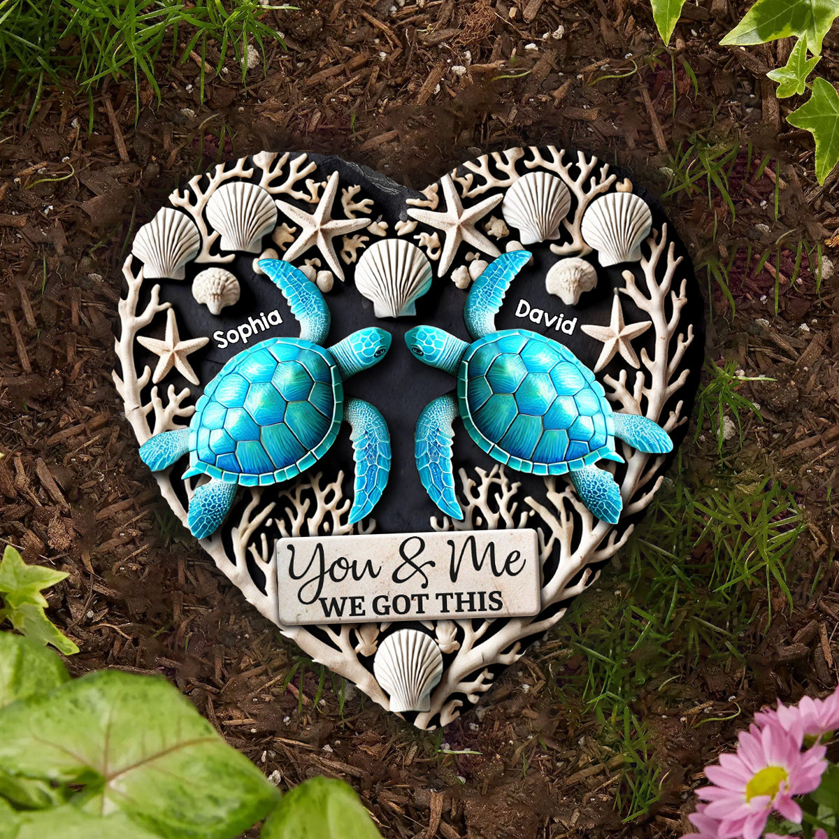 You & Me We Got This - Personalized Turtle Heart Shaped Stone