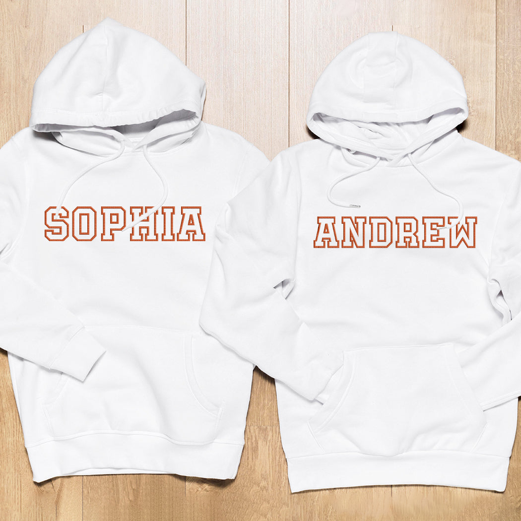 Sweat à capuche brodé personnalisé pour couple - Nom personnalisé