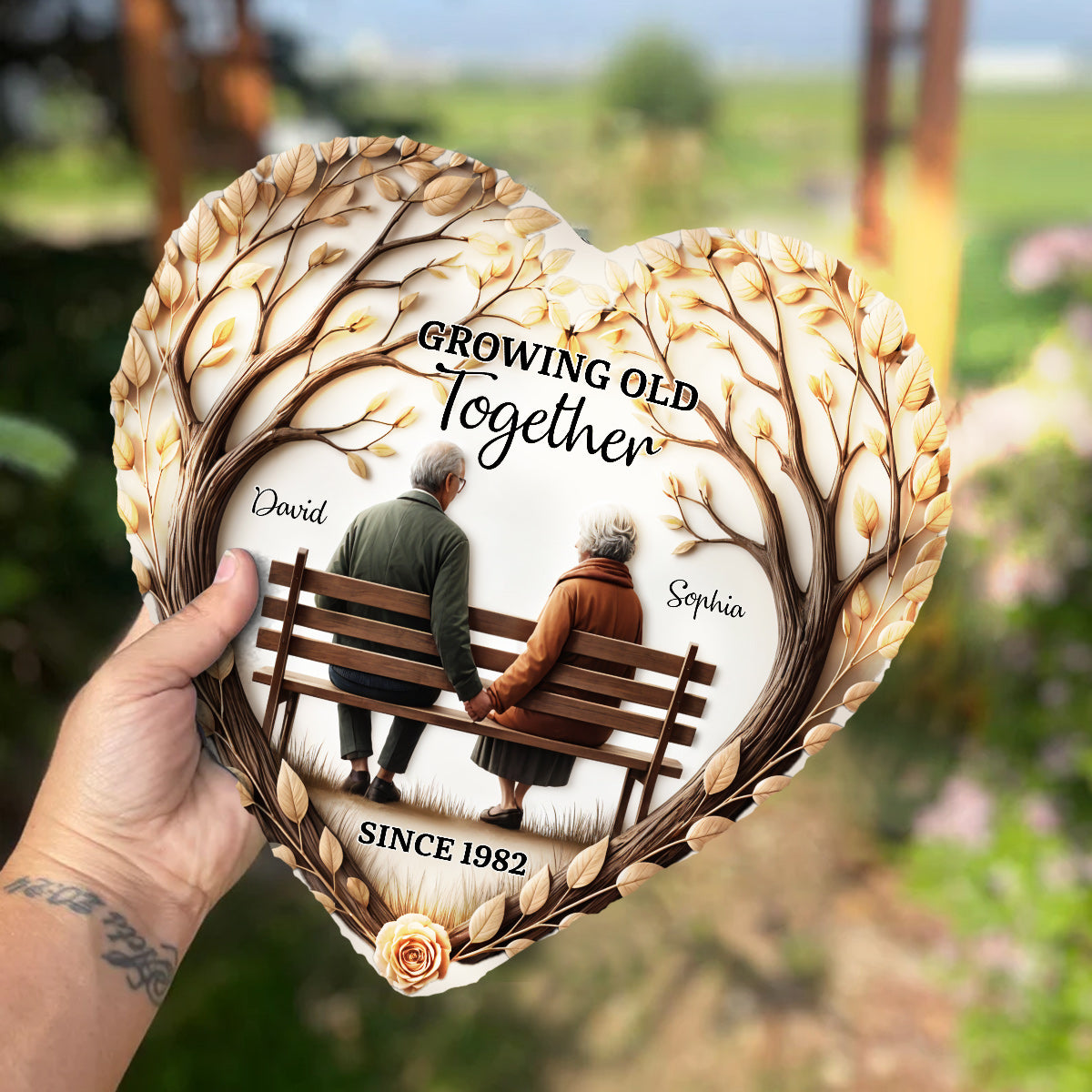 Vieillir ensemble - Pierre en forme de cœur personnalisée pour couple