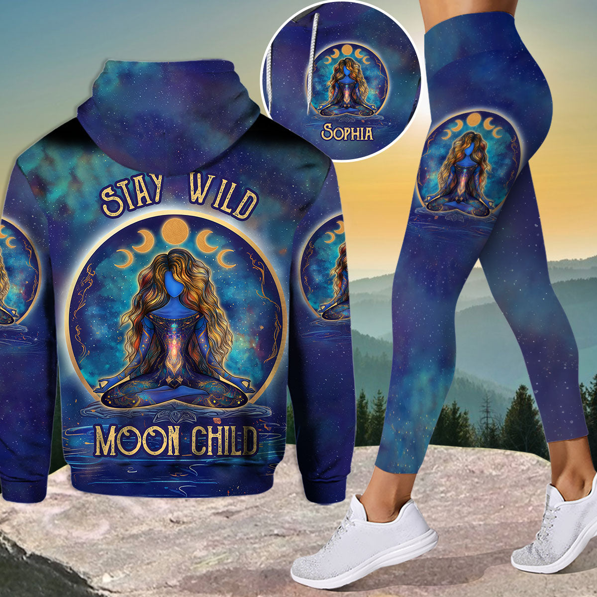 Reste sauvage, enfant de la lune - Sweat à capuche et legging de yoga personnalisés