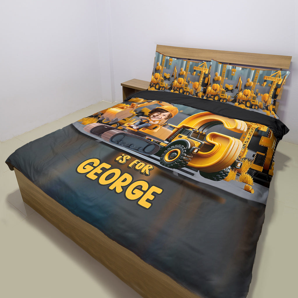Construction Vehicle Alphabet - Personalized Kid Bedding Set